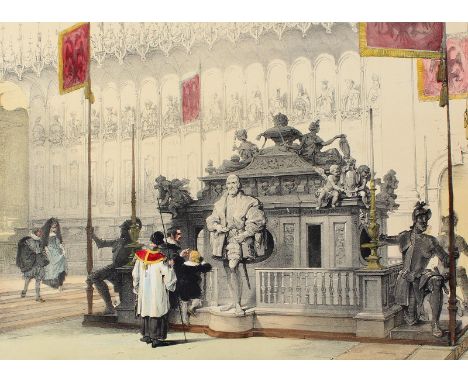 München.: Grabmahl Ludwigs des Bayern in der Frauenkirche. Kolor. Lithographie mit Tonplatte von Louis Haghe. Ca. 30 x 50 cm.