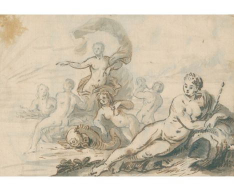 Elsheimer (verso von alter Hand zugeschrieben).: Triumpf der Amphitrite. Lavierte Tuschzeichnung in Sepia u. Grau auf Bütten 