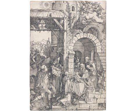 Dürer, Albrecht: (1471 Nürnberg 1528). Die Anbetung der Könige. Aus dem Marienleben. Holzschnitt auf feinem Bütten 1503.  M. 