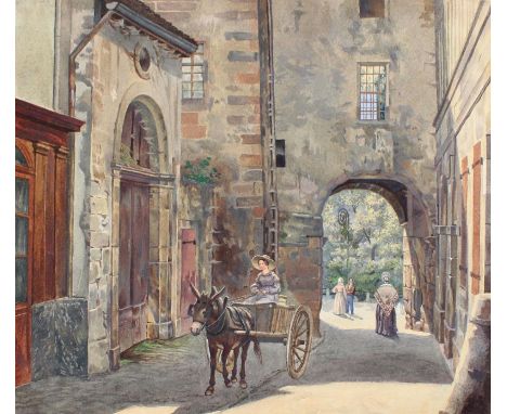Aymonier, Jean Charles: (1803 Genf 1892) zugeschrieben. Straßenszene. Aquarell auf Papier. Ca. 25 x 29 cm. Punktuell auf Träg
