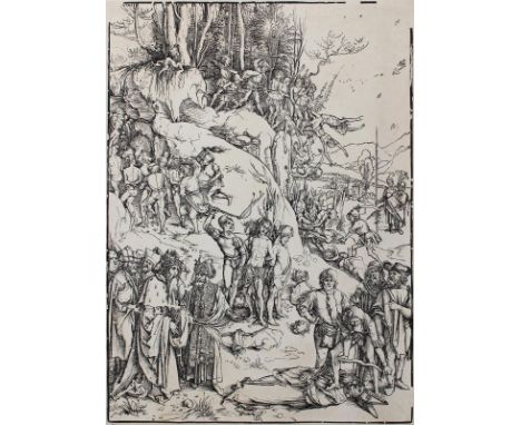 Dürer, Albrecht: (1471 Nürnberg 1528). Die Marter der Zehntausend von Nikomedien. Holzschnitt auf Bütten um 1496. 38,8 x 28,3