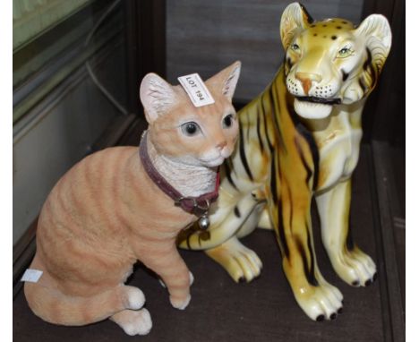 Two model seated cats&nbsp;Condition: ginger cat - light&nbsp;weight, made from plastic&nbsp;/ resin, good condition tiger - 
