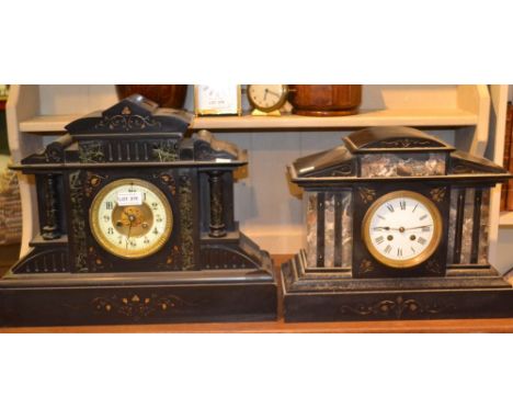 Two large architectural slate cased mantel clocks