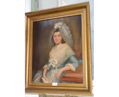 19th century oil on canvas female portrait 47 x 40cm unknown artist/sitter in plain period gilt frame