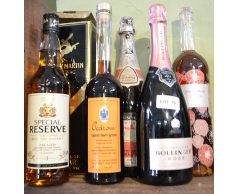 Remy Martin VSOP Cognac, 70 deg proof, 24 fl oz, 1 bottle Bollinger Rose Champagne, 1 bottle Whisky Special Reserve 3 year ol