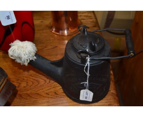 A late Victorian Wells 'Unbreakable' cast iron Industrial no.18 Kettle Torch Lamp with wick, c1895