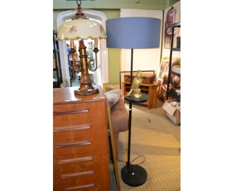 Novelty golden parrot floor lamp and shade together with a triple bulb table lamp