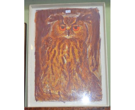 A 1960/70's lithographic print of a Great Eagle Owl no 19/25 signed David Koster