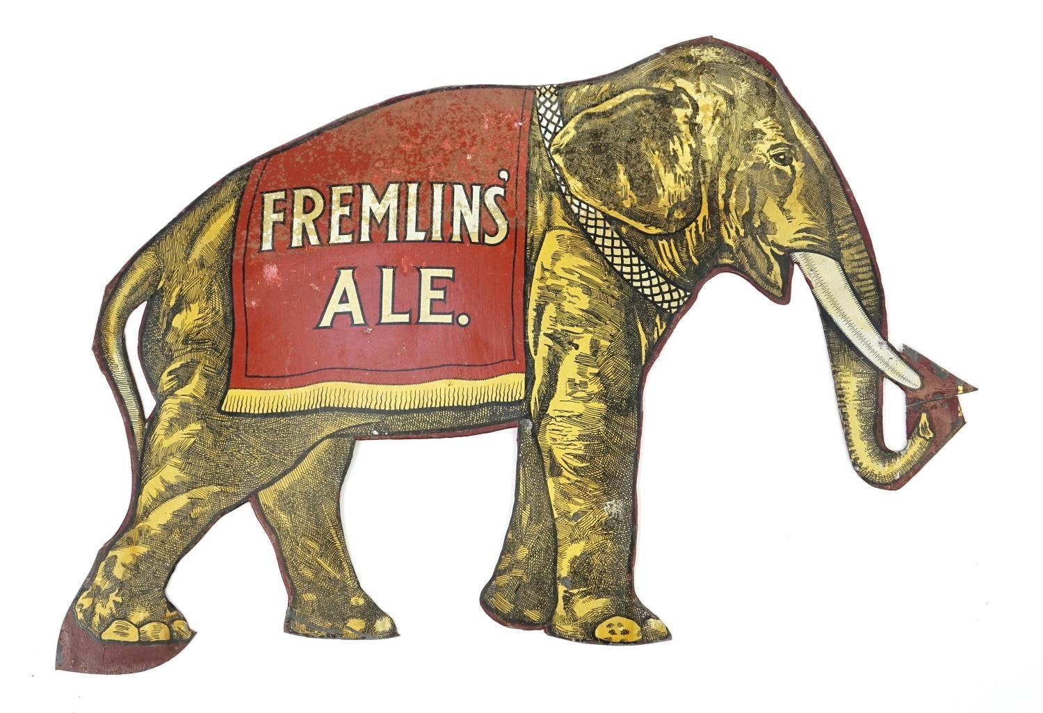 Vintage Fremlins Ale elephant design enamel advertising sign, 46cm x ...