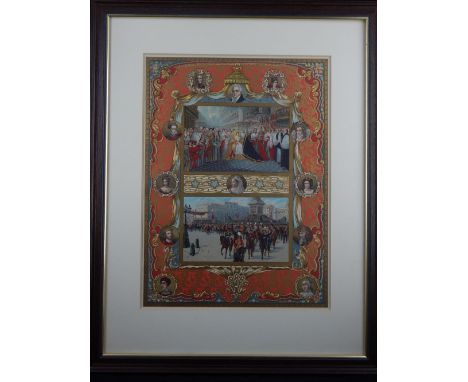 A mid 19th century colour lithograph, the opening of the Crystal Palace Exhibition in 1851, 36 x 27cm