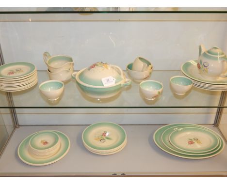 A Susie Cooper Nosegay pattern 47 piece part dinner and tea service, including teapot, tureen and cover, a set of three gradu