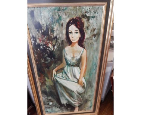 Jean-Baptiste Valadie (b. 1933), Portrait of a Young Woman, oil on canvas, signed lower right, 100 x 49cm
