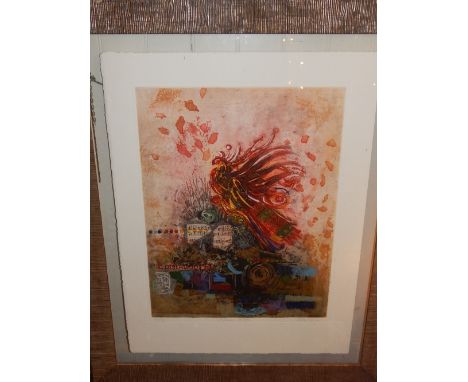 A 20th century school, Phoenix, lithograph, indistinctly signed lower right, 90 x 60cm