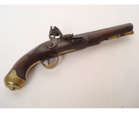 A late 18th Century 15-Bore Dublin Castle flintlock light Dragoon pistol.  Stamped with ordnance marks with plain barrel and 