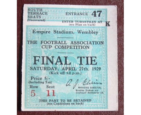 1929 FA CUP FINAL BOLTON V PORTSMOUTH ORIGINAL TICKET
Very good for age
&nbsp;