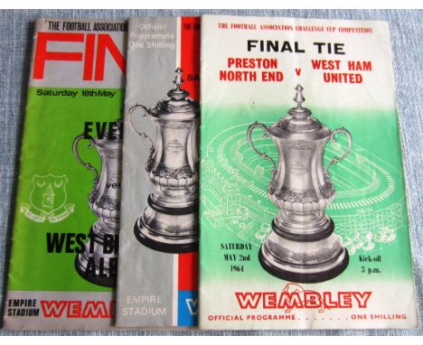 3 Cup final programmes 1964 West Ham v Preston, 1967 Chelsea v Tottenham,1968 WBA v Everton 