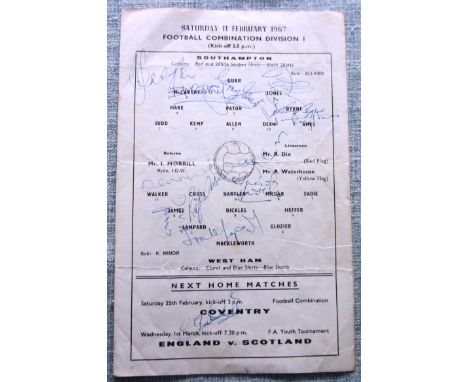 1966-67 SOUTHAMPTON RESERVES V WEST HAM RESERVES - SEVERAL AUTOGRAPHS