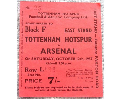 Tottenham Hotspur v Arsenal 1957-58 Match Ticket, 12th October 1957&nbsp;
Good condition