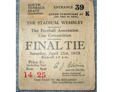 1928 FA CUP FINAL BLACKBURN V HUDDERSFIELD ORIGINAL TICKET
Good for age with old handling marks