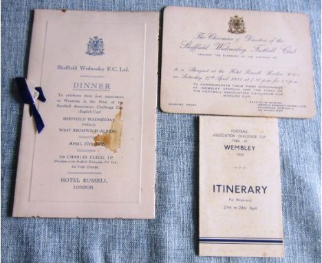 1935 FA Cup&nbsp;Hotel Russell dinner menu 27th April 1935 ( stain on front ) includes ticket and official Itinerary for the 