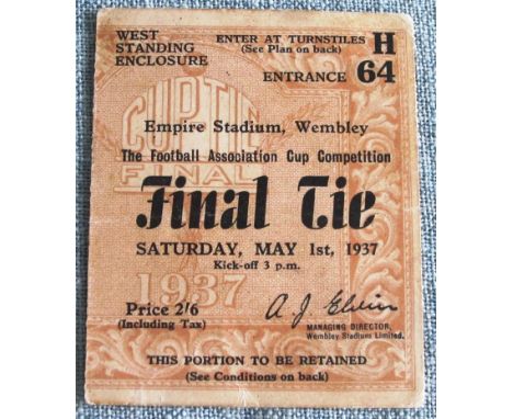 1937 FA CUP FINAL SUNDERLAND V PRESTON ORIGINAL TICKET
Some marks mostly to back of ticket