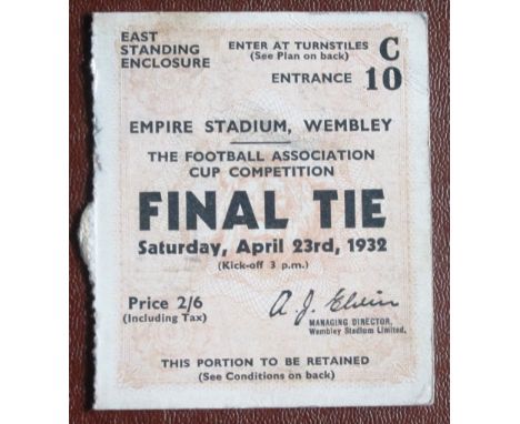 1932 FA CUP FINAL ARSENAL V NEWCASTLE ORIGINAL TICKET
Slight damage to back
&nbsp;