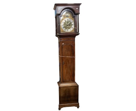 A mid to late 18th century 8 day longcase clock by John Lacy of Portsmouth, silvered dial on brass plate with roman and arabi