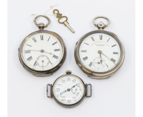 A collection of two open faced silver cased pocket watches, including one by J.G Graves, both with white enamel dials, numera