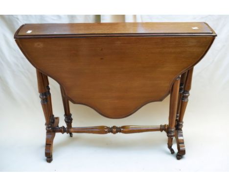 George III mahogany sutherland/dropleaf sofa table with single drawer along with a late 19th century dropleaf table.