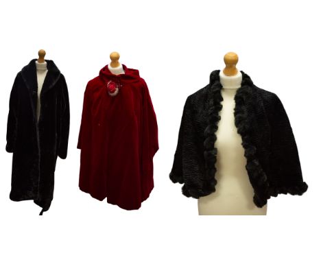 A 'Black Magic Collection' to include: black faux fur coat with a large cowl collar by HF Greenfield &amp; Sons of London, si