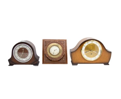 Two mid 20th century oak 8 day mantle clocks, along with French oak wall clock&nbsp;