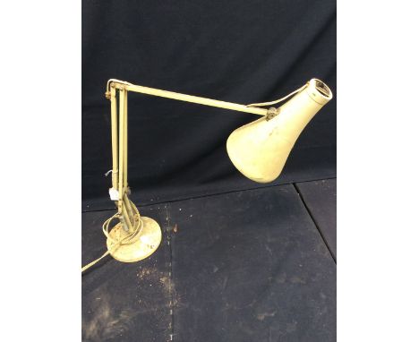 A 1960s Retro vintage cream adjustable Angleopoise desk / table work lamp light, with conical shade with metal arm support, s