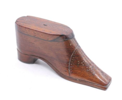 A late 19th century treen snuff box in the form of a gentlemen's shoe