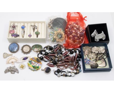 A collection of costume jewellery to include a silver and Blue John circular pendant, size approx 20mm, a silver and moonston