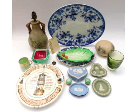 A collection of mixed ceramics and glass to include; blue and white Copeland Spode, prunus jar (no cover), large oval Maarlem