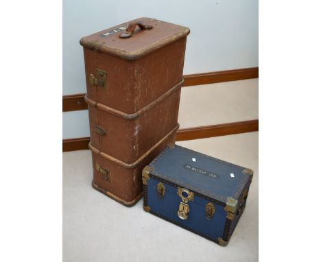 A 1920s travel trunk with travellers name along with a mid 20th Century tuck box