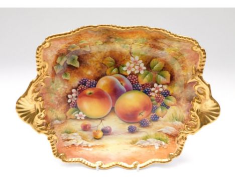 David Fuller for Royal Worcester - A boxed square two-handled dish with gilt detail, printed mark and titled "Hand Painted Fr