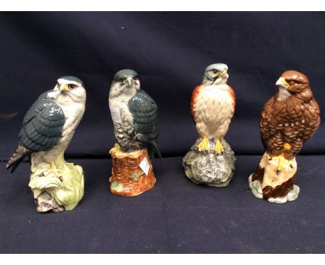Four Beneagles Scottish Whiskies J.G Tongue Ltd. Birds of Pry Scotch whisky vessels, modelled as 1)  Kestrel, 2)  Buzzard, 3)