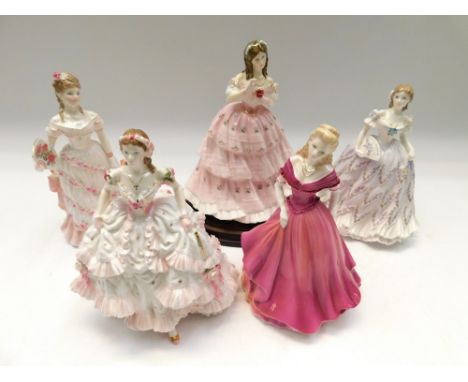 Royal Worcester: Three figurines to include ' Splendour at court', 'The last waltz', 'Royal debut', all limited edition. A co