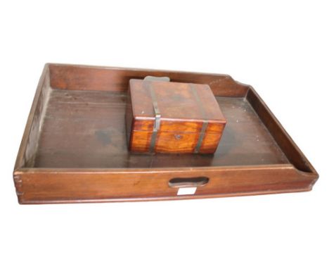 A 19th century mahogany butler's/serving tray together with a 19th century mahogany trinket box