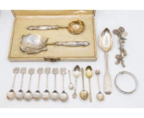 A collection of silver to include: a Swedish 18th Century fiddle and shell pattern table spoon, hallmarked by I.I. date code 