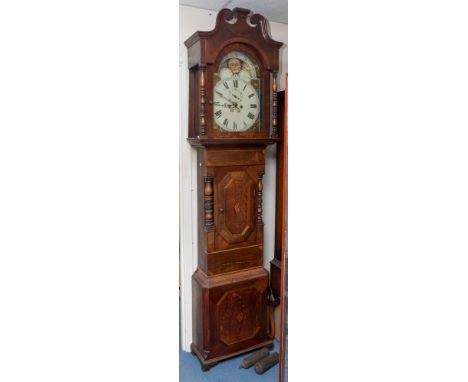 A 19th Century long case eight day clock, arched dial with Dat/Night dial Roman numerals, second hand dial, hand painted face