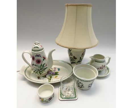 Portmeirion china: Botanical range items to include tea wares, dinner wares, vase, and a large lamp. (3 boxes) (Q)