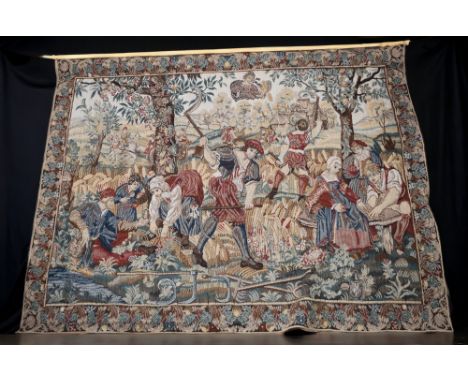 A large Continental 20th Century wall tapestry of a medieval scene