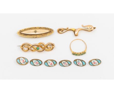 A collection of antique jewellery to include a a Victorian 9ct gold diamond set oval brooch (a/f lead solder and modification