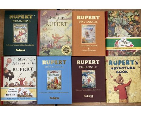 Rupert Annuals and books, collection including vintage and limited edition reproductions. Please assess pictures.