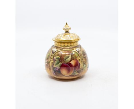 James Skerett for Royal Worcester - A small pot-pourri with cover, design titled "Hand Painted Fruit Study", H175, In box. Ap