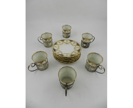 A set of six late 19th / early 20th century Aynsley porcelain coffee cups, together with five matching saucers, decorated in 