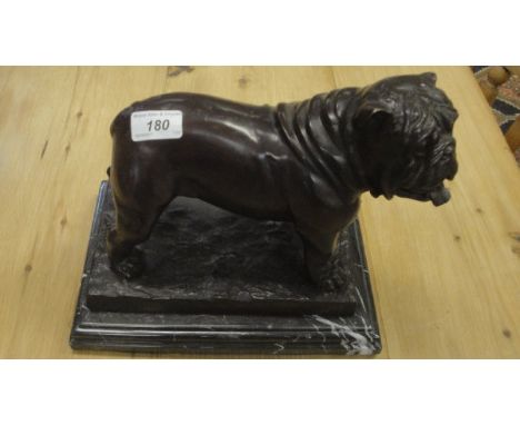 AFTER MENE a reproduction bronze figure of a bulldog on a stepped black marble base*