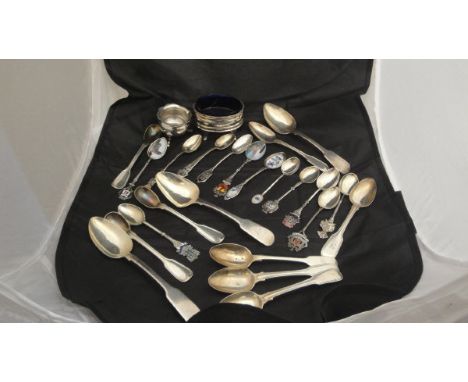 A collection of twelve various silver spoons, various dates, makers etc, two silver salts (one with Bristol blue liner) and a